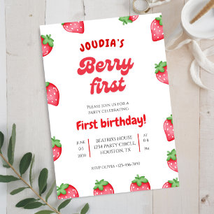 Invitation Rouge et Blanc Baies Mignon Aquarelle 1er Annivers