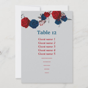 Invitation rouge et bleu marine fleurs assise tableau numéro