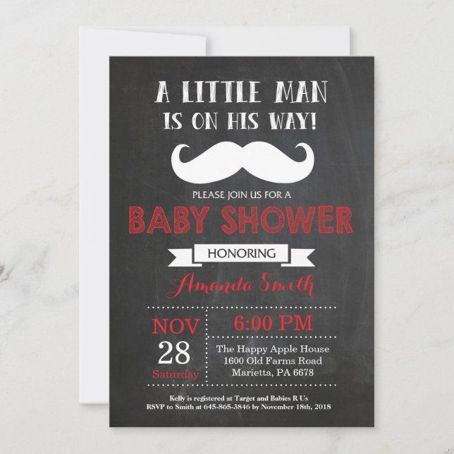 Invitation Rouge et gris d'invitation de baby shower de (Devant)