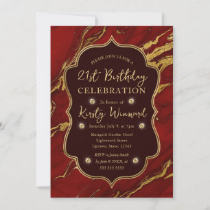Invitation Rouge et Or Automne Marbre 21e Anniversaire