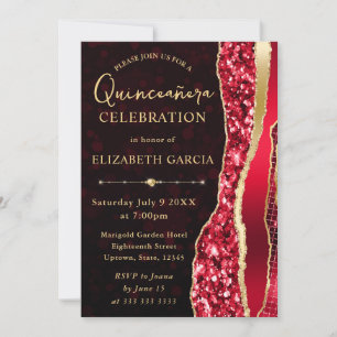 Invitation Rouge et or Glam Tears Bokeh Quinceanera