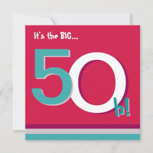 Invitation Rouge et Turquoise 50ème Big 5-Oh! Cinquantième an