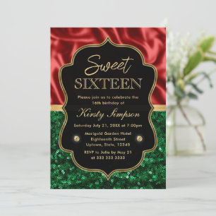 Invitation Rouge et vert Fête Shimmer Sweet 16