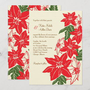 Invitation Rouge et vert Poinsettias Mariage de Noël
