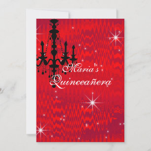 Invitation Rouge étincelant avec lustre et étoiles Quinceaner