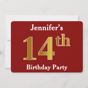 Invitation Rouge, Faux Gold 14e fête d'anniversaire + Nom per