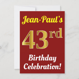 Invitation Rouge, Faux Gold 43ème anniversaire Célébration + 