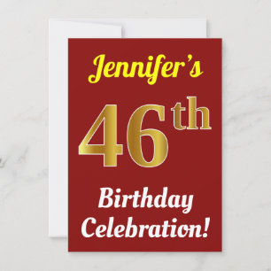 Invitation Rouge, Faux Gold 46e anniversaire Célébration + No
