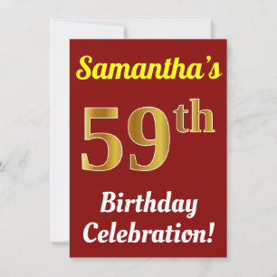 Invitation Rouge, Faux Gold 59e Anniversaire Célébration + No