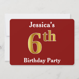 Invitation Rouge, Faux Gold 6e fête d'anniversaire + Nom pers