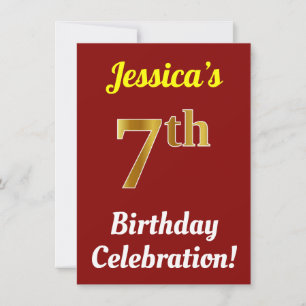 Invitation Rouge, Faux Gold 7e anniversaire Célébration + Nom