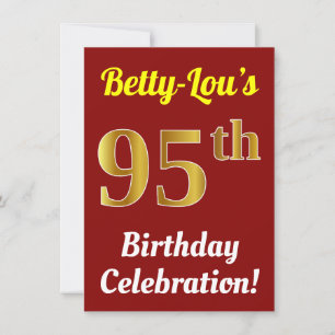 Invitation Rouge, Faux Gold 95e anniversaire Célébration + No