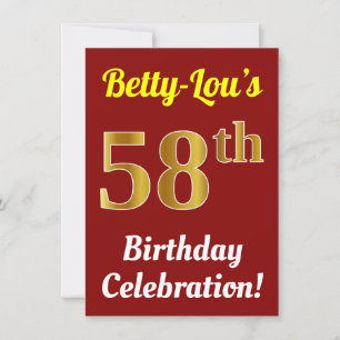 Invitation Rouge, Faux Gold Célébration du 58e anniversaire +