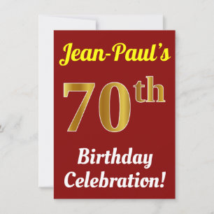 Invitation Rouge, Faux Or 70e anniversaire Célébration + Nom