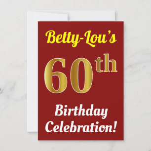 Invitation Rouge, Faux Or Célébration des 60 ans + Nom
