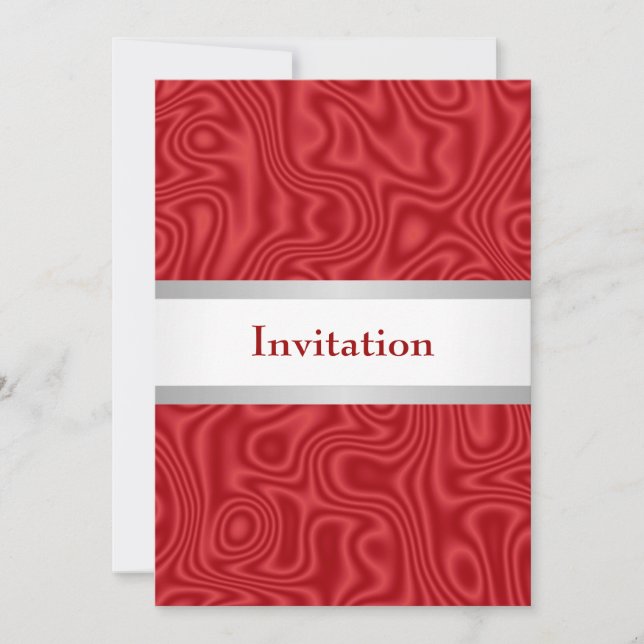 Invitation Rouge Faux Soie Blanc Argent 18ème anniversaire (Devant)