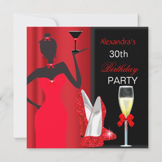 Invitation Rouge flamboyant talons hauts Anniversaire Fille F (Devant)