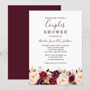 Invitation Rouge Floral Bourgogne Mariage Couple Shower Marsa