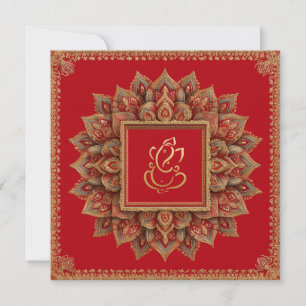 Invitation Rouge Floral ethnie Ganesh Mariage indien