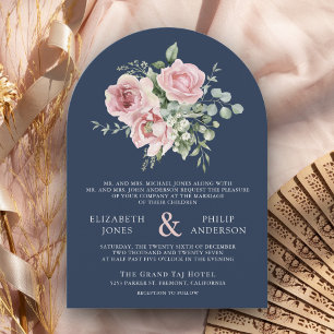 Invitation Rouge Floral Eucalyptus Bleu Marine Mariage
