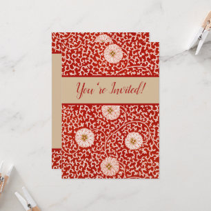 Invitation Rouge Floral Vibrant Ornate Classé Motif