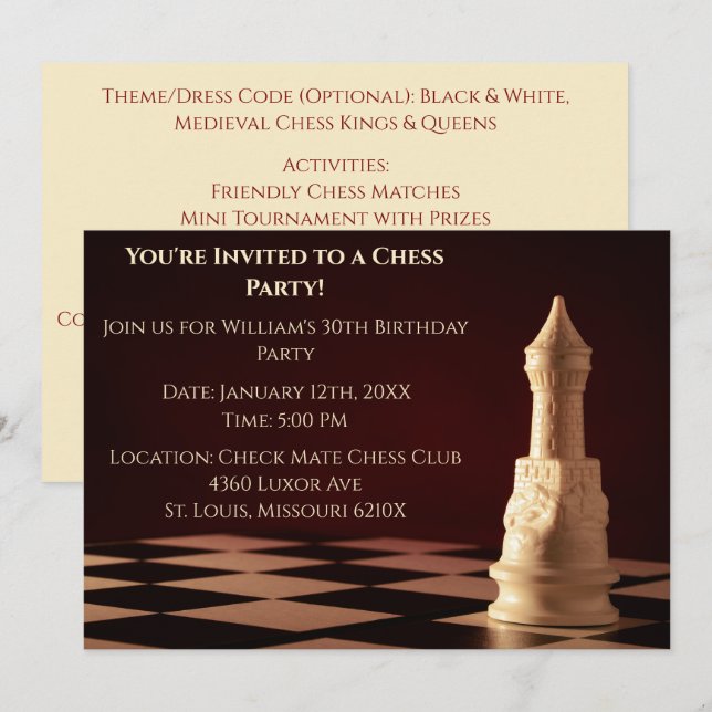 Invitation Rouge foncé 30e anniversaire jeu d'échecs Rook (Devant / Derrière)