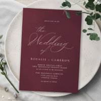 Rouge foncé bordeaux | Élégant Mariage Maroon Scri