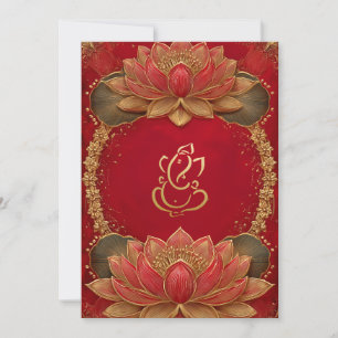 Invitation Rouge Ganesha Indien ethnie Lotus Mariage