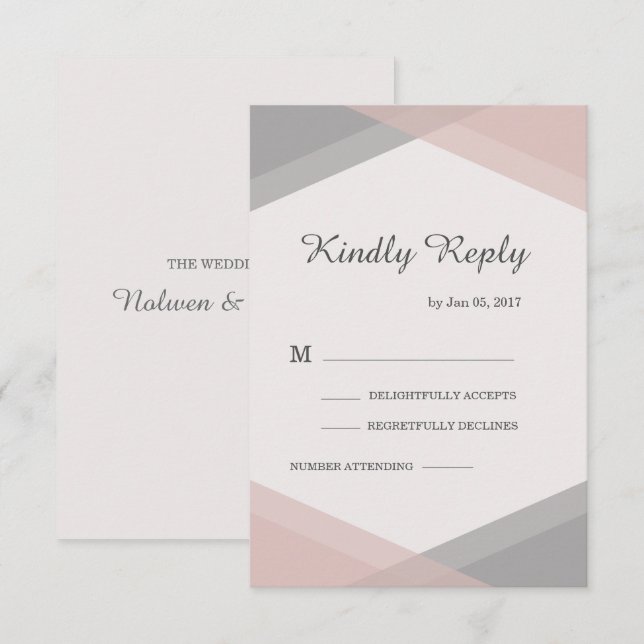 Invitation Rouge géométrique élégant moderne mariage RSVP (Devant / Derrière)