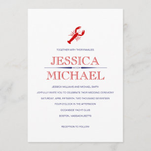 Invitation Rouge Homard Mariage Marine Bleu Thème nautique