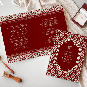 Invitation Rouge Ikat Combinaison Anand Karaj Mariage Sikh