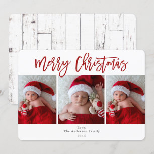 Invitation Rouge Joyeux Noël Bois Blanc Fête Photo
