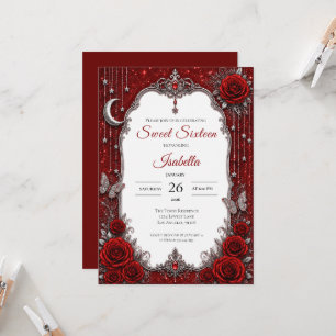 Invitation Rouge Luxueux Argent Princesse Sweet 16