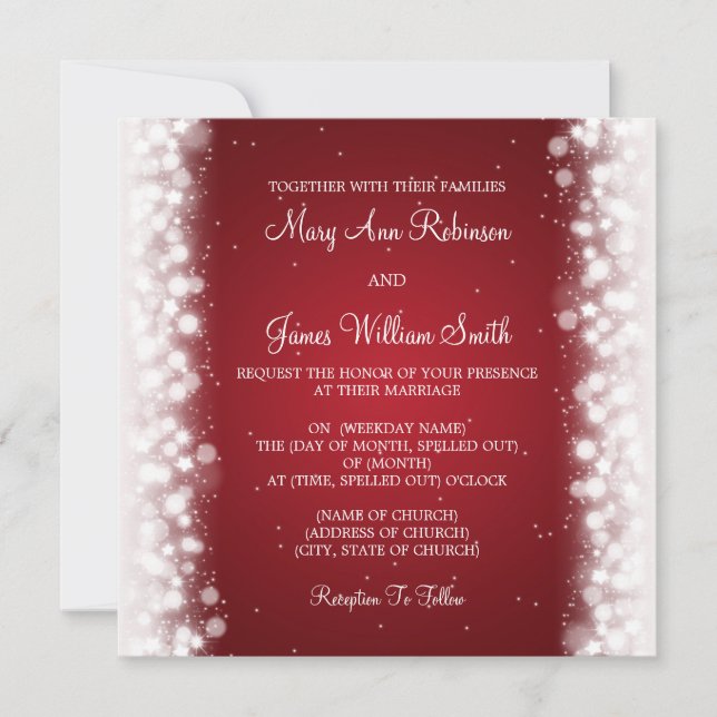 Invitation Rouge magique d'étincelle de mariage élégant (Devant)