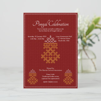 Invitation Rouge Minimal Tamil Kolam Pongal