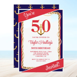 Invitation Rouge nautique blanc et bleu 50e anniversaire