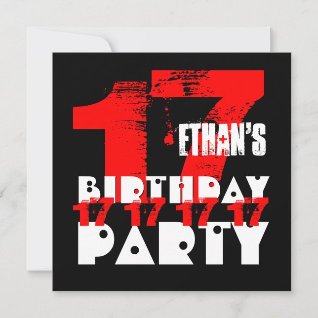 Invitation ROUGE NOIR 17e anniversaire Fête 17 ans V09 (Devant)
