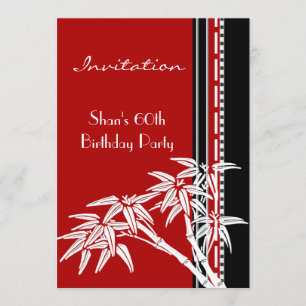 Invitation Rouge Noir Blanc Asien Bambou 60ème
