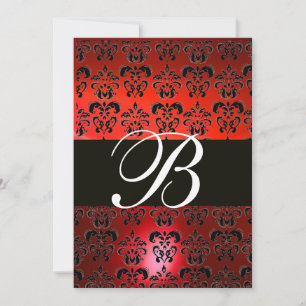 INVITATION ROUGE NOIR BLANC  DAMASSÉ MONOGRAMME RSVP