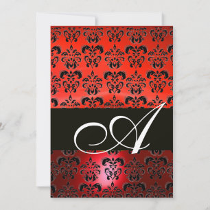 Invitation ROUGE  NOIR  DAMAS MONOGRAMME ,blanc brillant