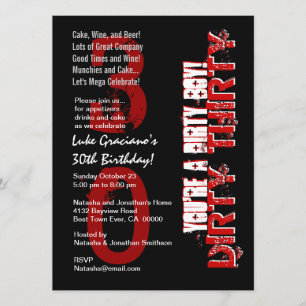Invitation Rouge noir du 30ème anniversaire trente sale vous