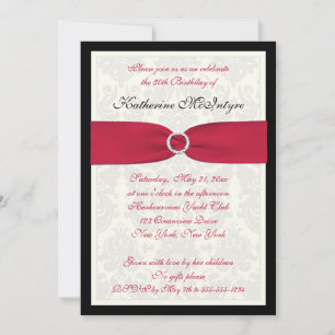 Invitation Rouge, noir et ivoire Damas 50e anniversaire Invit