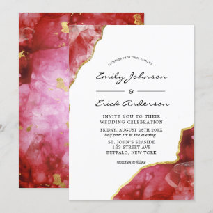 Invitation Rouge noir et or cristaux Agate Mariage Invitati