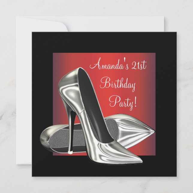 Invitation Rouge Noir Haut talons femmes 21e anniversaire (Devant)