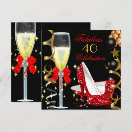 Invitation Rouge Noir Or 40 & Fabuleux Fête d'anniversaire 40