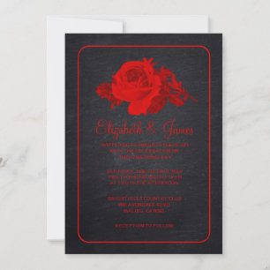 Invitation Rouge Noir Rustique Floral / Fleur Mariage Invitat