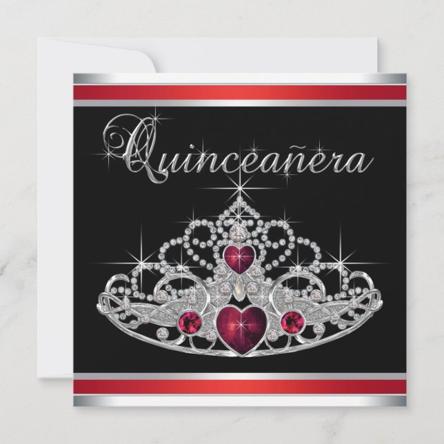 Invitation Rouge noir Tiara Quinceanera (Devant)