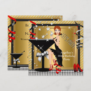 Invitation Rouge Or Argent Noir Martini Fête d'anniversaire 2