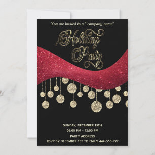 Invitation Rouge or gliterie simple entreprise Fête de vacanc