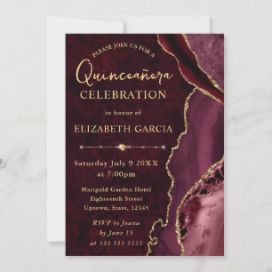 Invitation Rouge Or Paillettes Agate Quinceanera